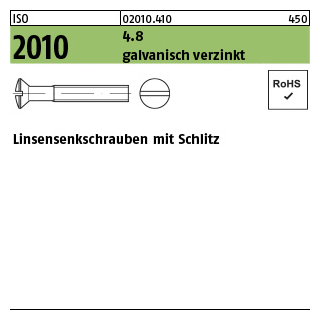100 Stück, ISO 2010 4.8 galvanisch verzinkt Linsensenkschrauben mit Schlitz - Abmessung: M 10 x 25