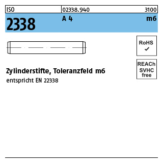 500 Stück, ISO 2338 A 4 m6 Zylinderstifte, Toleranzfeld m6 - Abmessung: 1,5 m6 x 20