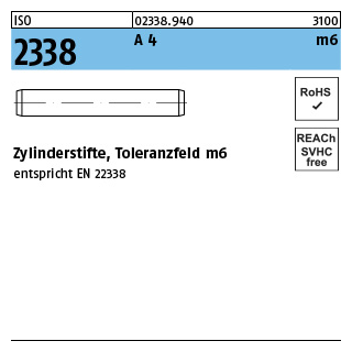 500 Stück, ISO 2338 A 4 m6 Zylinderstifte, Toleranzfeld m6 - Abmessung: 2,5 m6 x 8