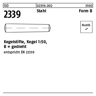 200 Stück, ISO 2339 Stahl Form B Kegelstifte, Kegel 1:50, gedreht - Abmessung: B 1 x 14