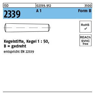 50 Stück, ISO 2339 A 1 Form B Kegelstifte, Kegel 1:50, gedreht - Abmessung: 1,5 x 8