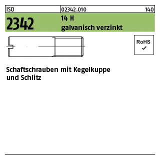 100 Stück, ISO 2342 14 H galvanisch verzinkt Schaftschrauben mit Kegelkuppe und Schlitz - Abmessung: M 3 x 8