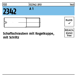 100 Stück, ISO 2342 A 1 Schaftschrauben mit Kegelkuppe und Schlitz - Abmessung: M 3 x 8