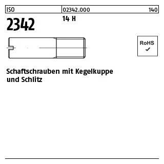 100 Stück, ISO 2342 14 H Schaftschrauben mit Kegelkuppe und Schlitz - Abmessung: M 3 x 10