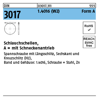 100 Stück, DIN 3017 1.4016 (W2) Form A Schlauchschellen, mit Schneckenantrieb - Abmessung: 8- 12/ 7,5 C6