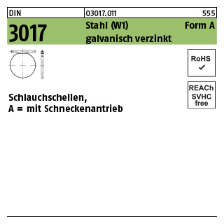 100 Stück, DIN 3017 Stahl (W1) Form A galvanisch verzinkt Schlauchschellen, mit Schneckenantrieb - Abmessung: 10- 16/ 9 C7