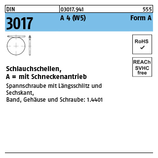 100 Stück, DIN 3017 A 4 (W5) Form A Schlauchschellen, mit Schneckenantrieb - Abmessung: 25- 40/ 9 C7