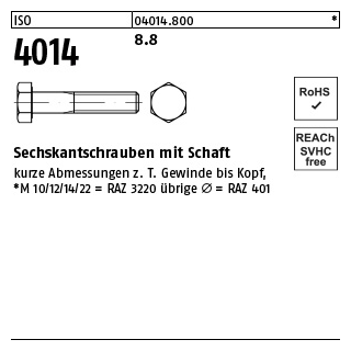 500 Stück, ISO 4014 8.8 Sechskantschrauben mit Schaft - Abmessung: M 3 x 35