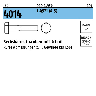 1 Stück, ISO 4014 1.4571 (A 5) Sechskantschrauben mit Schaft - Abmessung: M 16 x 55