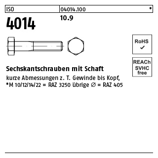 1 Stück, ISO 4014 10.9 Sechskantschrauben mit Schaft - Abmessung: M 18 x 200