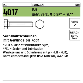 200 Stück, ISO 4017 8.8 galv. verz. 8 DiSP + SL Sechskantschrauben mit Gewinde bis Kopf - Abmessung: M 6 x 60