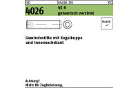 1000 Stück, ISO 4026 45 H galvanisch verzinkt Gewindestifte mit Kegelkuppe und Innensechskant - Abmessung: M 4 x 4