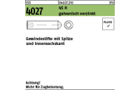 200 Stück, ISO 4027 45 H galvanisch verzinkt Gewindestifte mit Spitze und Innensechskant - Abmessung: M 8 x 30