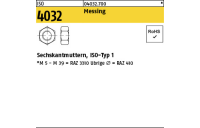 100 Stück, ISO 4032 Messing Sechskantmuttern, ISO-Typ 1 - Abmessung: M 1