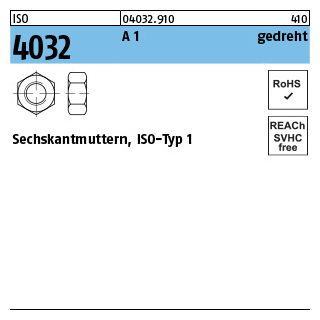 500 Stück, ISO 4032 A 1 gedreht Sechskantmuttern, ISO-Typ 1 - Abmessung: M 1,6