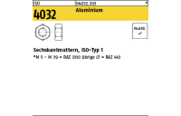 100 Stück, ISO 4032 Aluminium Sechskantmuttern, ISO-Typ 1 - Abmessung: M 4