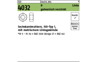 100 Stück, ISO 4032 8 Links galvanisch verzinkt Sechskantmuttern, ISO-Typ 1, mit metrischem Linksgewinde - Abmessung: M 4