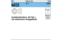 100 Stück, ISO 4032 A 2 Links Sechskantmuttern, ISO-Typ 1, mit metrischem Linksgewinde - Abmessung: M 5