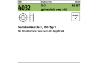 100 Stück, ISO 4032 5-2 AD W7 galvanisch verzinkt Sechskantmuttern, ISO-Typ 1 - Abmessung: M 6