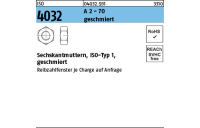 1000 Stück, ISO 4032 A 2 - 70 geschmiert Sechskantmuttern, ISO-Typ 1 - Abmessung: M 6