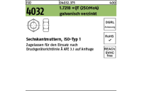 100 Stück, ISO 4032 1.7218 +QT (25CrMo4) galvanisch verzinkt Sechskantmuttern, ISO-Typ 1 - Abmessung: M 12