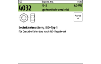 100 Stück, ISO 4032 5-2 AD W7 galvanisch verzinkt Sechskantmuttern, ISO-Typ 1 - Abmessung: M 12