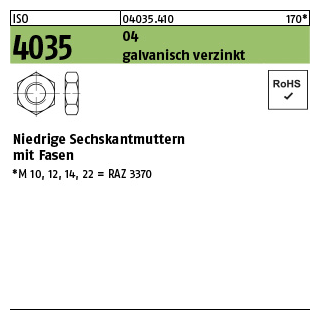 50 Stück, ISO 4035 04 galvanisch verzinkt Niedrige Sechskantmuttern mit Fasen - Abmessung: M 24
