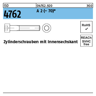 100 Stück, ISO 4762 A 2 - 70 Zylinderschrauben mit Innensechskant - Abmessung: M 2 x 4*