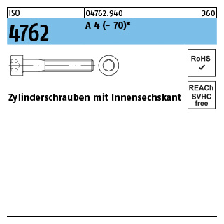 100 Stück, ISO 4762 A 4 - 70 Zylinderschrauben mit Innensechskant - Abmessung: M 2 x 4*