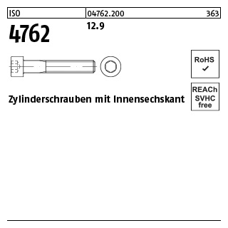 500 Stück, ISO 4762 12.9 Zylinderschrauben mit Innensechskant - Abmessung: M 3 x 4