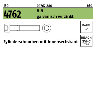 500 Stück, ISO 4762 8.8 galvanisch verzinkt Zylinderschrauben mit Innensechskant - Abmessung: M 3 x 6