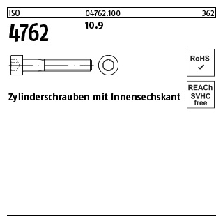 500 Stück, ISO 4762 10.9 Zylinderschrauben mit Innensechskant - Abmessung: M 4 x 6