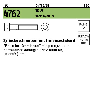 200 Stück, ISO 4762 10.9 flZnL 480h (zinklamellenbesch.) Zylinderschrauben mit Innensechskant - Abmessung: M 5 x 35