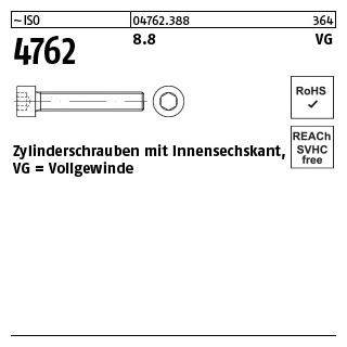 200 Stück, ~ISO 4762 8.8 VG Zylinderschrauben mit Innensechskant, mit Vollgewinde - Abmessung: M 6 x 50