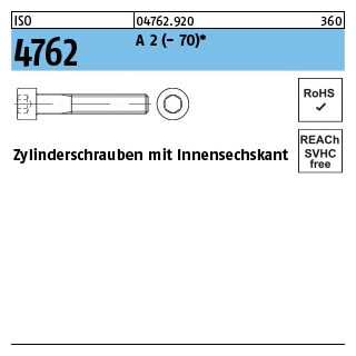 50 Stück, ISO 4762 A 2 - 70 Zylinderschrauben mit Innensechskant - Abmessung: M 8 x 120