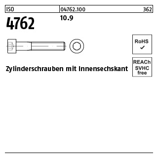 50 Stück, ISO 4762 10.9 Zylinderschrauben mit Innensechskant - Abmessung: M 10 x 350