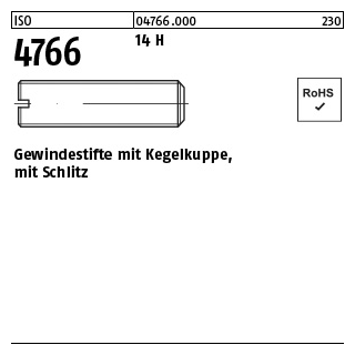 100 Stück, ISO 4766 14 H Gewindestifte mit Kegelkuppe, mit Schlitz - Abmessung: M 1,6 x 2