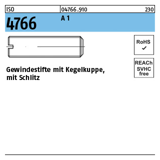 50 Stück, ISO 4766 A 1 Gewindestifte mit Kegelkuppe, mit Schlitz - Abmessung: M 3 x 4