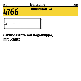 100 Stück, ISO 4766 Kunststoff PA Gewindestifte mit Kegelkuppe, mit Schlitz - Abmessung: M 4 x 6