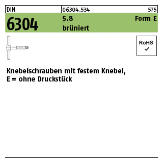 1 Stück, DIN 6304 5.8 Form E brüniert Knebelschrauben mit festem Knebel, ohne Druckstück - Abmessung: EM 6 x 40