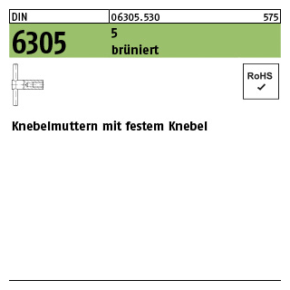 1 Stück, DIN 6305 5 brüniert Knebelmuttern mit festem Knebel - Abmessung: M 10