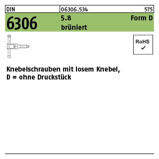 1 Stück, DIN 6306 5.8 Form D brüniert Knebelschrauben mit losem Knebel, ohne Druckstück - Abmessung: DM 12 x 60