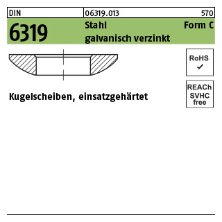 25 Stück, DIN 6319 Stahl Form C galvanisch verzinkt Kugelscheiben, einsatzgehärtet - Abmessung: C 17 x30 x 5,3