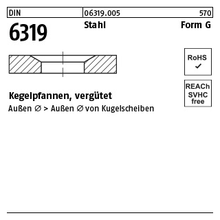 10 Stück, DIN 6319 Stahl Form G Kegelpfannen, vergütet - Abmessung: G 28 x60 x10