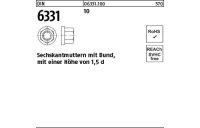 100 Stück, DIN 6331 10 Sechskantmuttern mit Bund, mit einer Höhe von 1,5d - Abmessung: M 6 SW 10