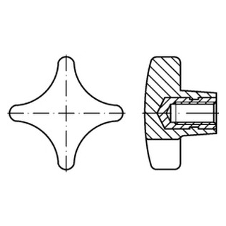 Sterngriffe DIN 6336 - M 8 - Kopf 40mm - Kunststoff schwarz - Gewindebuchse  Stahl verzinkt