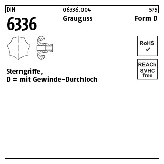 10 Stück, DIN 6336 Grauguss Form D Sterngriffe, mit Gewinde-Durchloch - Abmessung: D 50 M 10