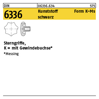 10 Stück, DIN 6336 Kunststoff Form K-Ms schwarz Sterngriffe, mit Gewindebuchse - Abmessung: K 50 M 10