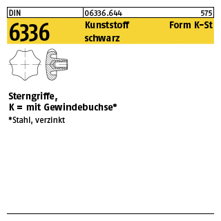 10 Stück, DIN 6336 Kunststoff Form K-St schwarz Sterngriffe, mit Gewindebuchse - Abmessung: K 50 M 10