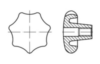 10 Stück, DIN 6336 Grauguss Form D Sterngriffe, mit Gewinde-Durchloch - Abmessung: D 63 M 12